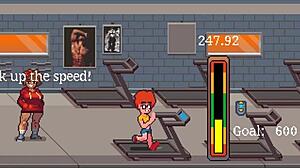 Muscular girl sucks cock after gym training in hentai game