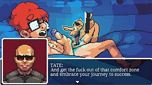 Muscular girl sucks cock after gym training in hentai game