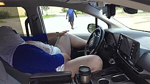 caught in car fingering myself in sexy dress. risky bbw blows stranger outdoors!