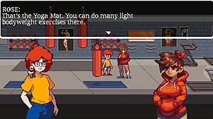 Muscular girl sucks cock after gym training in hentai game