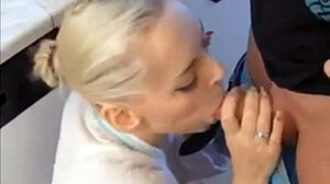 blonde slut gives blowjob then takes hardcore european anal fucking with shaved pussy cumshot
