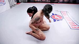 who wins lesbian wrestling, Sheena Rose or Avery Black, with rough strapon?