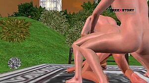 Animated threesome in 3d features gay sex and hand action