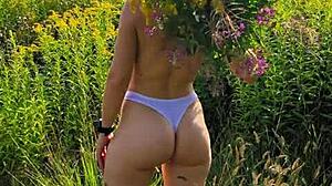 Girl with small tits walks in nature 😍