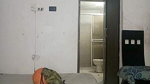 The beautiful Latina watches her stepbrother in the bath.