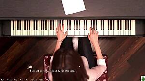 old piano teacher contrasts with young student's small tits during intriguing lesson