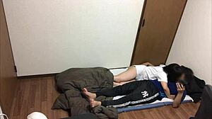 japanese couple sneaks kinky bedroom action during playtime  