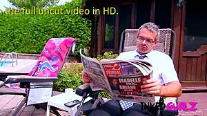 Tattooed petite 18+ brunette with small tits enjoys public fucking at the outdoor family pool