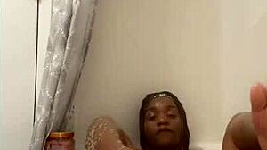 Davina bathes intensely in the shower