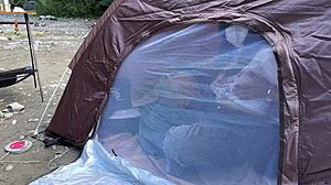 Teen Brunette Gives Rough Outdoor Blowjob In Tent During Camp