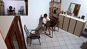Horny secretary masturbates then bangs a pushy client - Part 1.