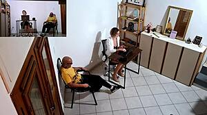 Horny secretary masturbates then bangs a pushy client - Part 1.