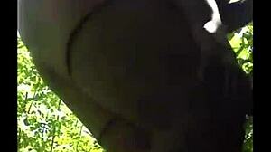 flexible ebony babe fucks outdoors with legs up 😏