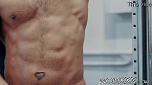 in the gym, muscular black hunk dillon diaz takes time for a solo session, wanking his big cock until he finishes.