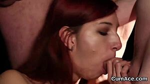 spicy sex kitten gets facial cumshot load and swallows all the jizz in pov blowbang