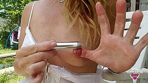 Whoa, check out Nippleringlover inserting that huge 18mm vibrator into her extreme stretched pierced nipples 😱🔥