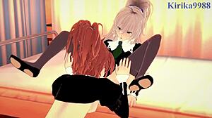 Shizuma Hanazono and Nagisa Aoi dive into intense lesbian play with big tits in Strawberry Panic hentai