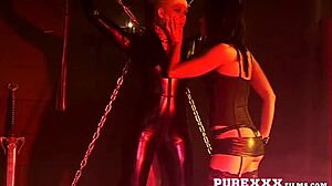 Blonde Slave GETS Mouth Toyed By Mistress In Lesbian 3some Bdsm Fetish
