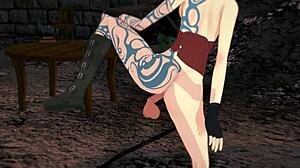 Detailed Sex with Tattooed Lilith in 3D Hentai Featuring Bent Over Fucking and Boobs