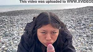 Prostituta peruana bebe mi semen después de sexo en la playa