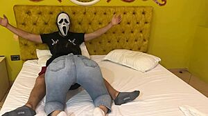Ghostface receives a free blowjob for Halloween night.
