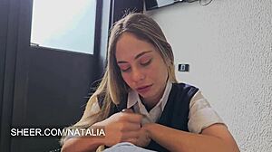 Schoolgirl comes home with red knees after sucking cock at school. Caught her in the act!