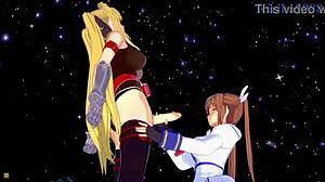 Fate Testarossa and Nanoha Takamachi engage in intense lesbian futanari sex