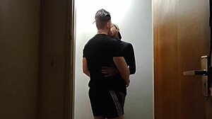 Cameras catch gay friends with big cocks in hallway.