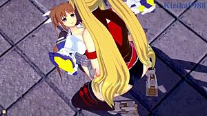 Fate Testarossa and Nanoha Takamachi engage in intense lesbian futanari sex