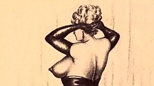 Detailed vintage erotic comic drawings featuring antique anime hentai characters in retro style