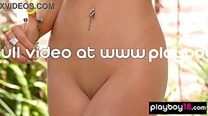 Wow, big boobed natural teen Gia Ramey-Gay strips naked outdoors by the pool for softcore posing!