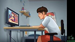 Why is Jenny doing a camshow in Summertime Saga with big cock?