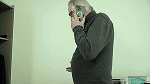 Skinny british teen slut takes mature daddy's best friend cock in her tight pussy for blowjob fun