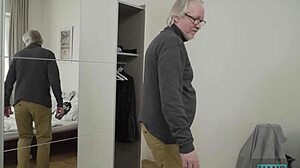 Skinny british teen slut takes mature daddy's best friend cock in her tight pussy for blowjob fun