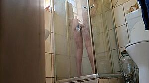 Stepsis with stepmom's dildo in shower, nearly banged her! 😳