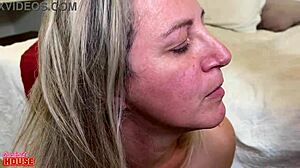 Milf calls husband to watch her get pounded in wild orgy