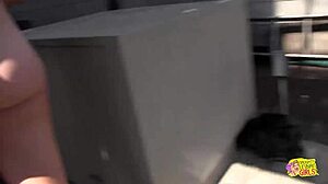 an absolutely amazing fuck fest outdoors in the trash bin with two super sexy lesbians using toys roughly