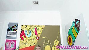 Blonde haley reed swallows spit and shines big cock in rimjob blowjob!