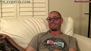 Brunette milf cytheira gets hardcore fucking from young man with monster cock in missionary fishnets heels.