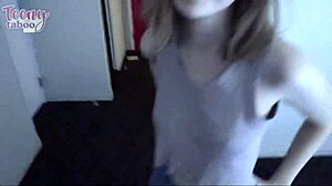 Mr Brogan fucks petite blonde babysitter Claire with creampie in missionary and cowgirl.