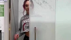 I flash my big tits in the home store