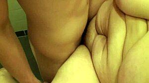 a blonde mature engages in public activity in mall restroom