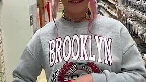 I flash my big tits in the home store