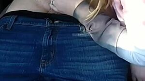 She gives a blowjob in the car after pickup, swallowing cum