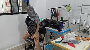 indian seamstress plays dirty in her workshop