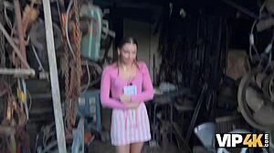 Will the debtor in leather lingerie get a good fuck in the backyard?