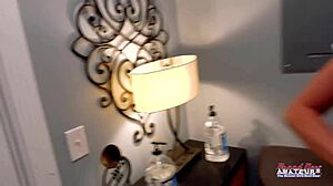 Horny Brunette Shelly RUBS HER PUSSY with Toy and Sucks Cock!