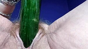 Damn! Granny Fucks Hairy Pussy and Ass with Cucumber Hard!