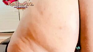 Bbw with butt plug shows fat big ass ebony stockings solo