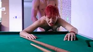 fucking pink haired tattooed slut hard on pool table desk